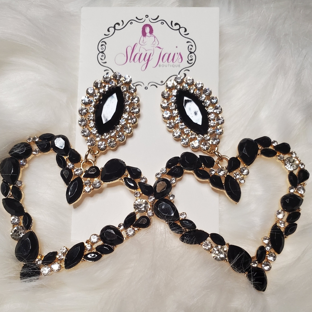 Heart-shaped Retro Rhinestone Earrings